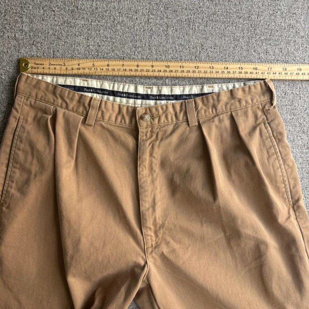 Polo Ralph Lauren Pants Mens Fit 34x28 Andrew Pant Brown Pleated VTG Made in USA